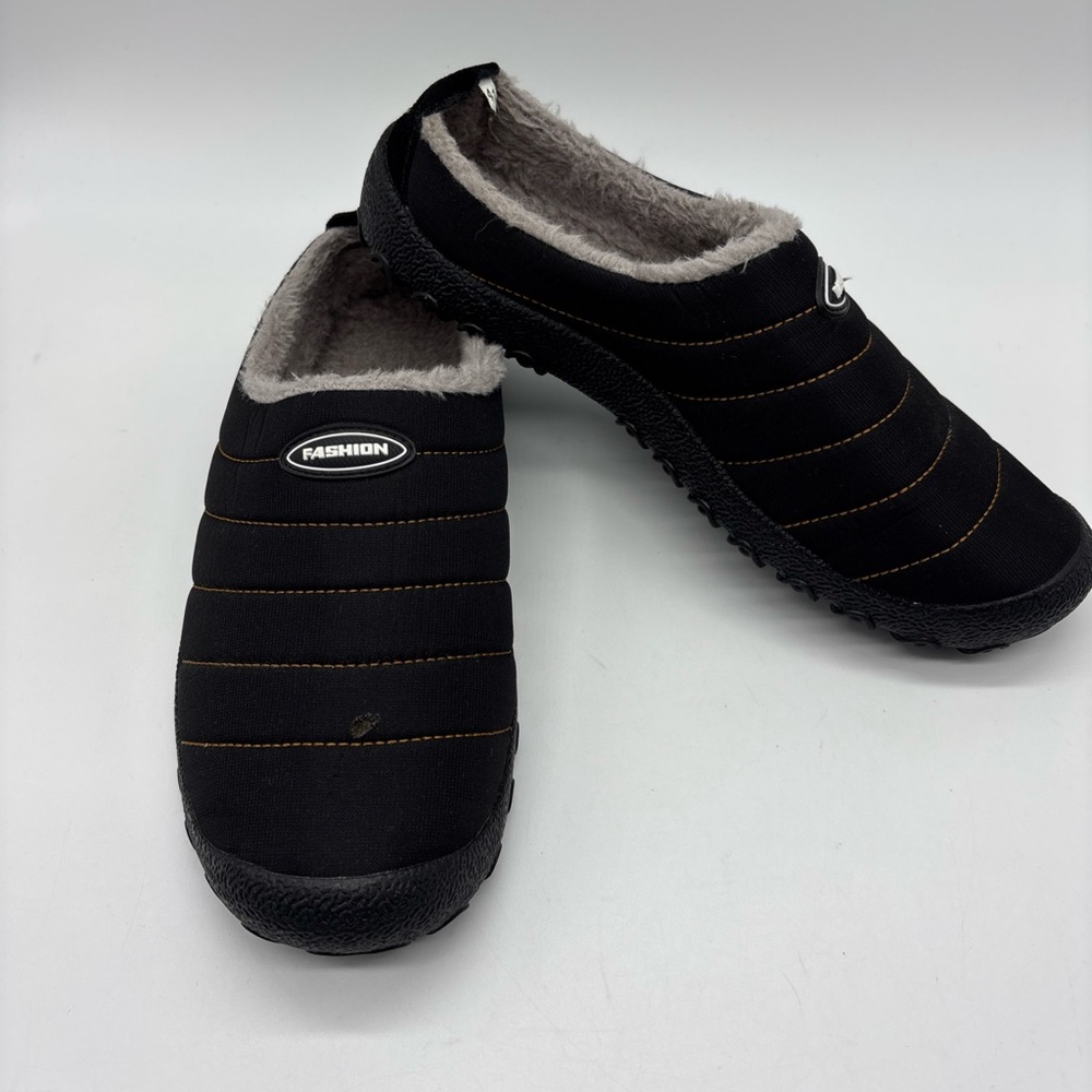 Unisex Warm Winter Slide Slippers House Shoes, M8/W10, Black